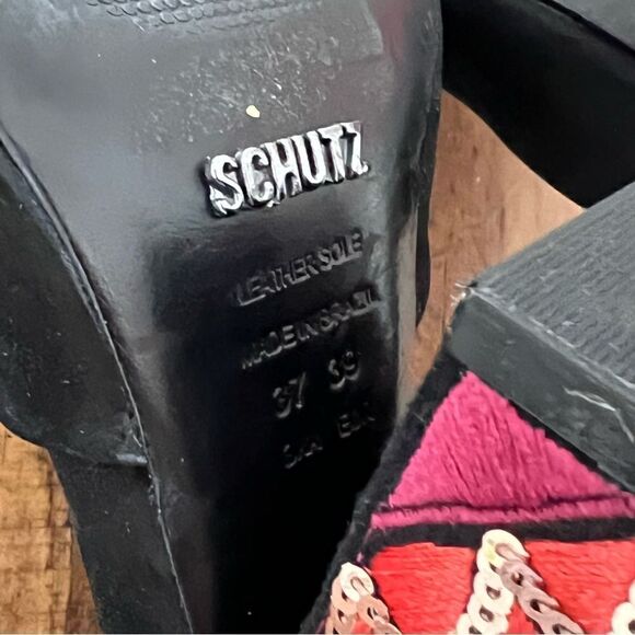 SCHUTZ Keroly Embroidered Ankle strap Sandals Multicolor & Black Color Size 39 - Picture 6 of 8